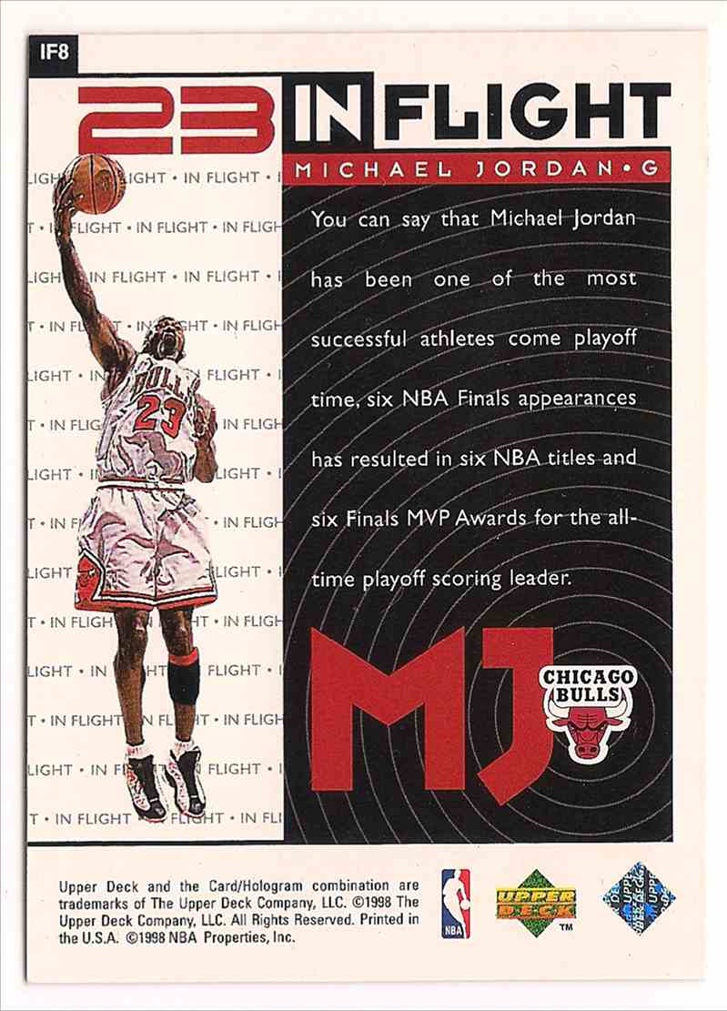1997-98 Upper Deck 23 In Flight Michael Jordan #IF8 card back image
