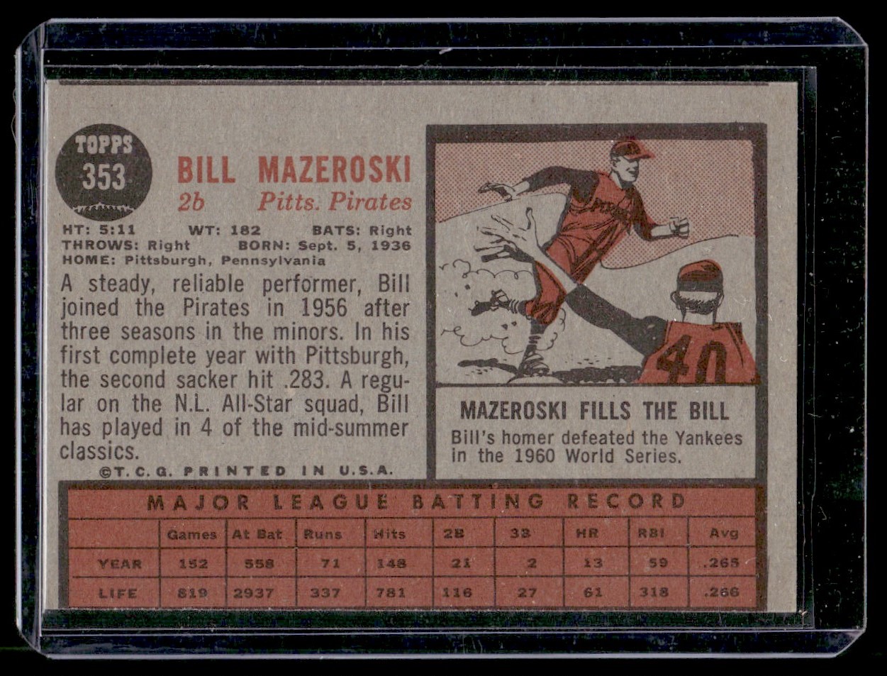 1962 Topps Bill Mazeroski #353 card back image