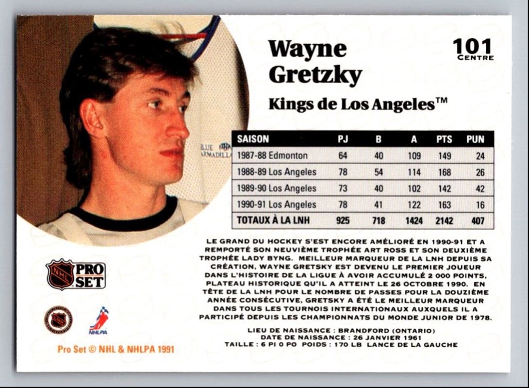 1991-92 Pro Set Wayne Gretzky #101 card back image
