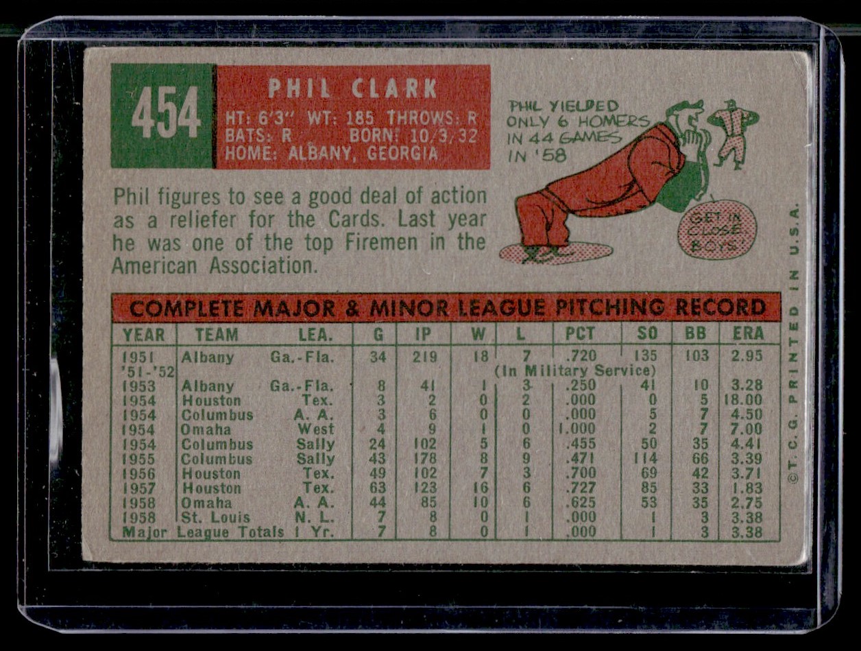 1959 Topps Phil Clark #454 card back image