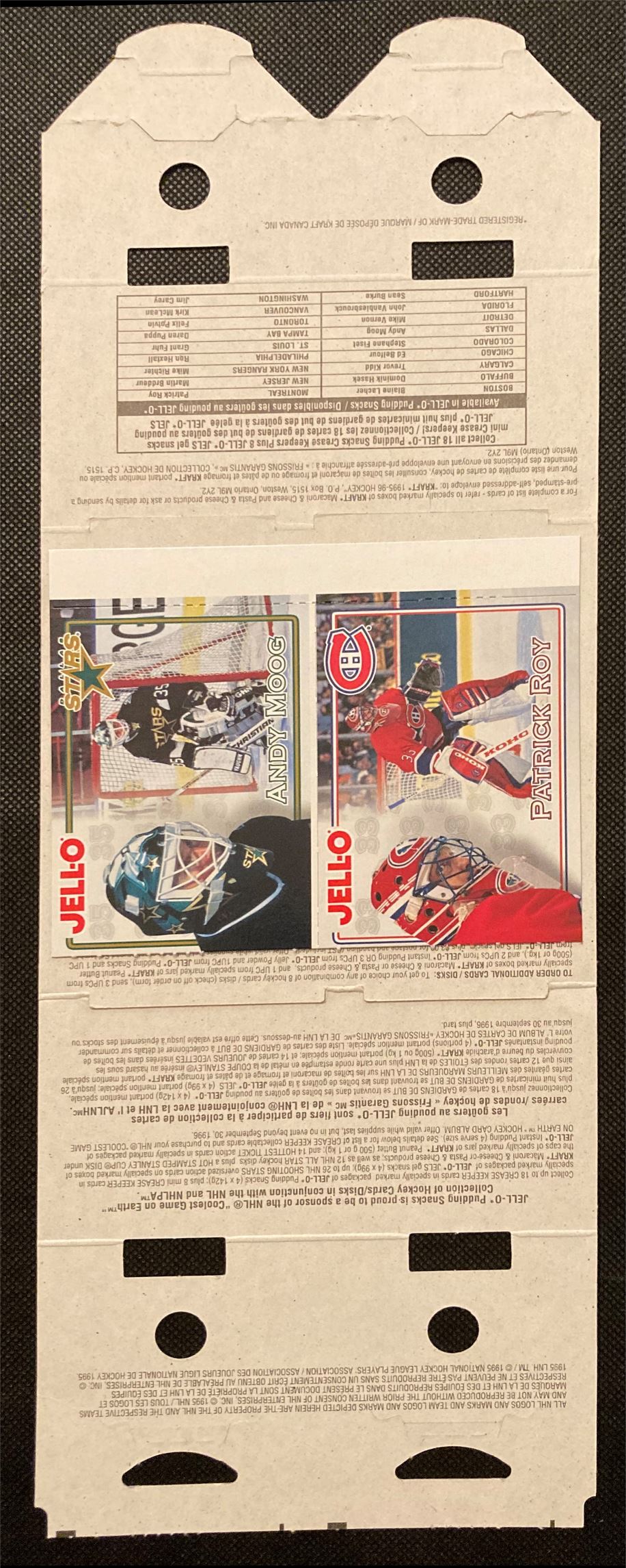 1995 Kraft Jell-o Panels Andy Moog / Patrick Roy on Kronozio