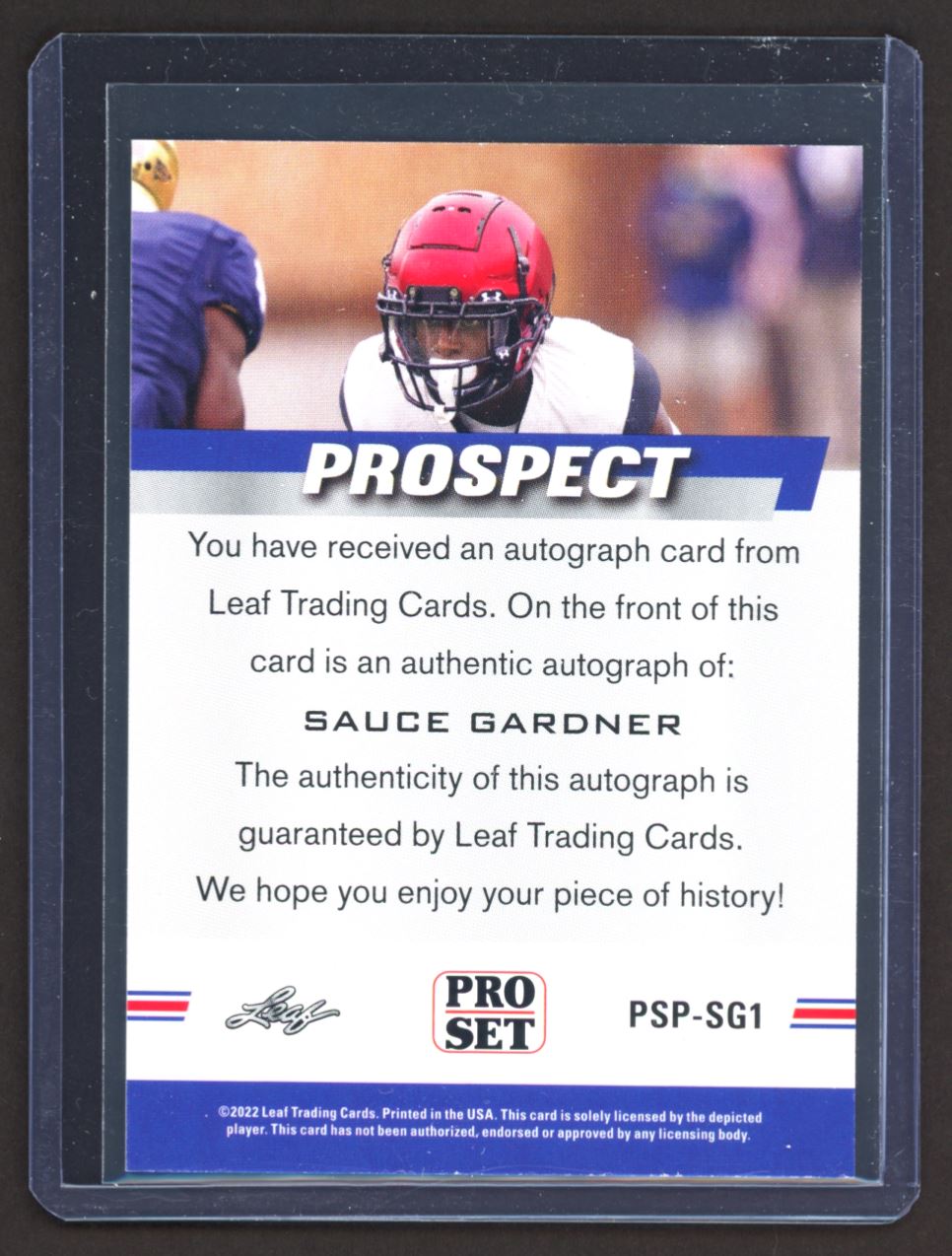 2022 Pro Set Draft Blue Ahmad Sauce Gardner (b) #PSA-AG1 card back image