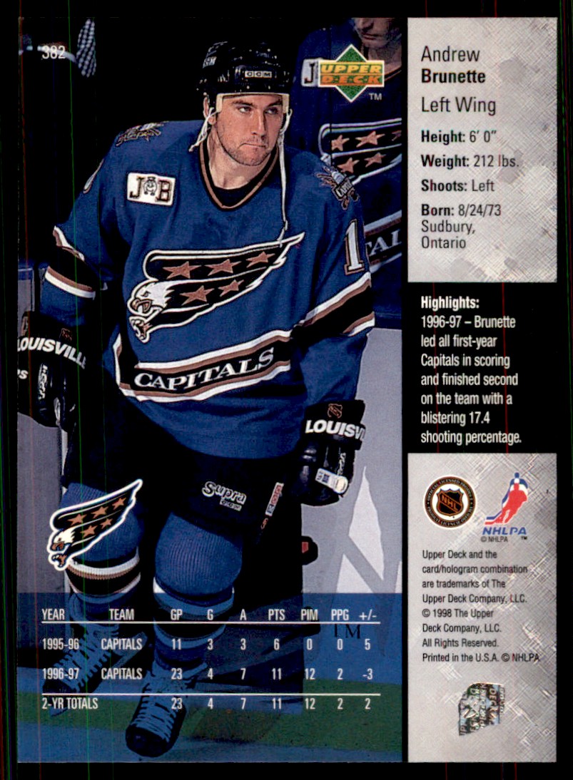 1997-98 Upper Deck Andrew Brunette #382 card back image