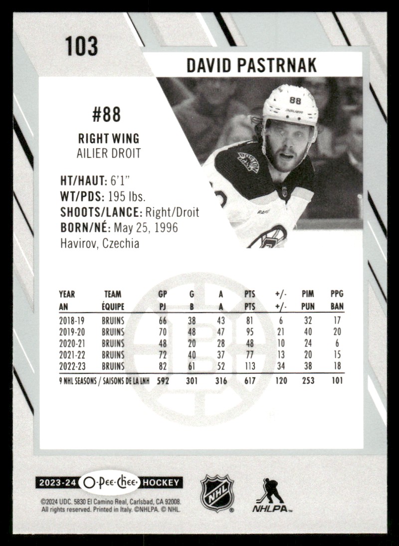 2023-24 O-Pee-Chee David Pastrnak #103 card back image