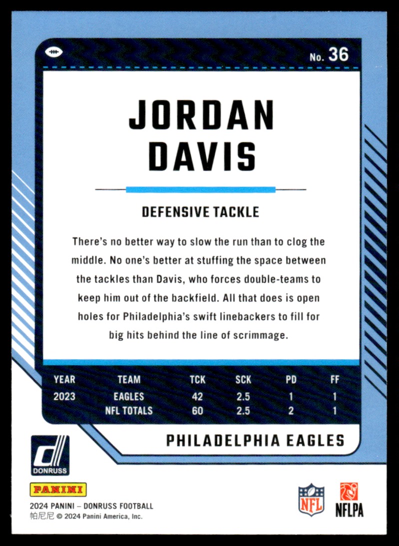 2024 Donruss Jordan Davis #36 card back image