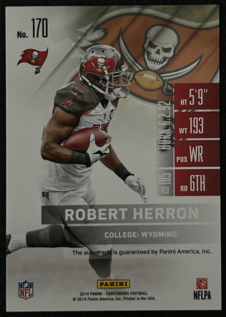 2014 Panini contender auto Robert Herron #170 card back image