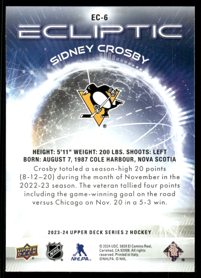 2023-24 Upper Deck Ecliptic Sidney Crosby #EC-6 card back image