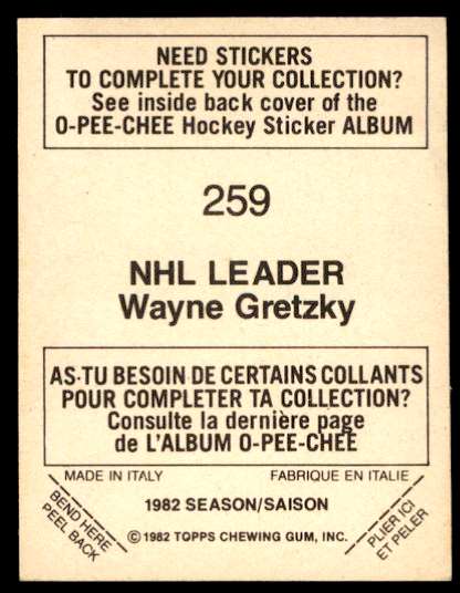 1982-83 O-Pee-Chee Stickers Wayne Gretzky #259 card back image