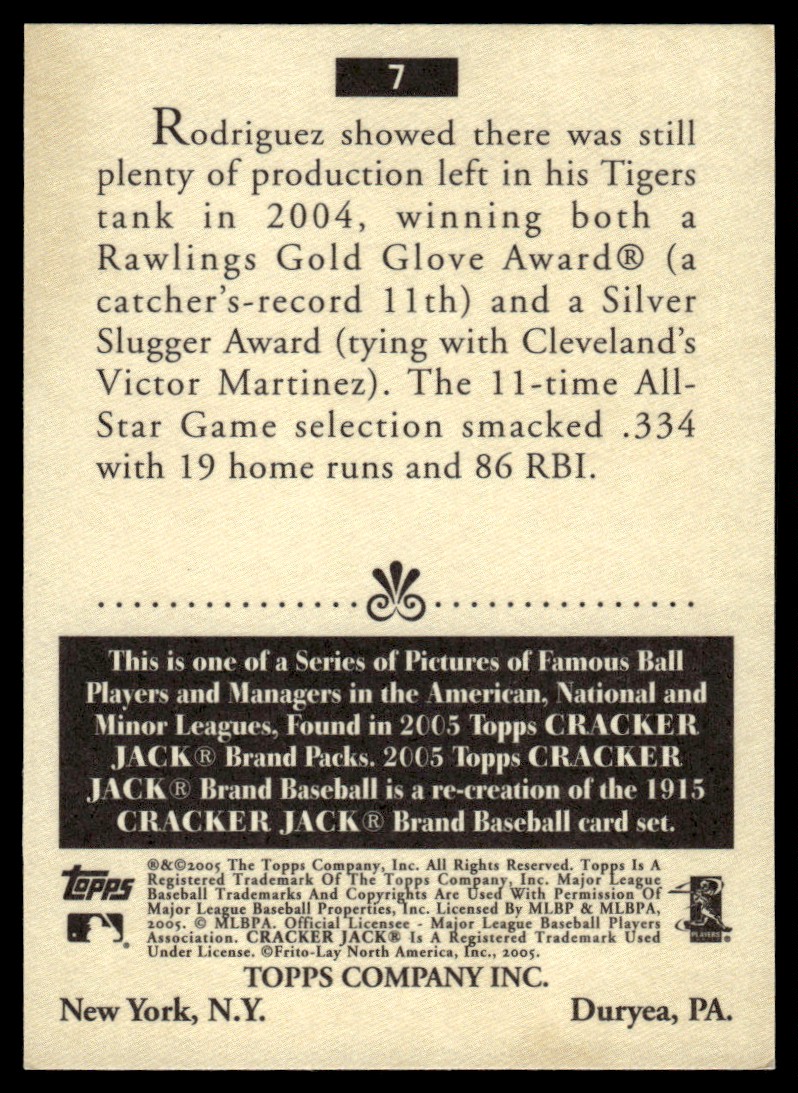 2005 Topps Cracker Jack Ivan Rodriguez #7 card back image