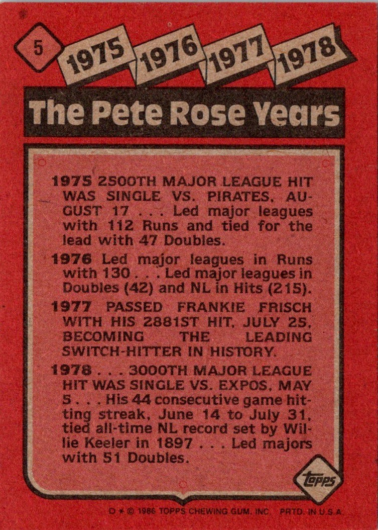 1985 Topps 3-D Baseball Stars Pete Rose #5 card back image