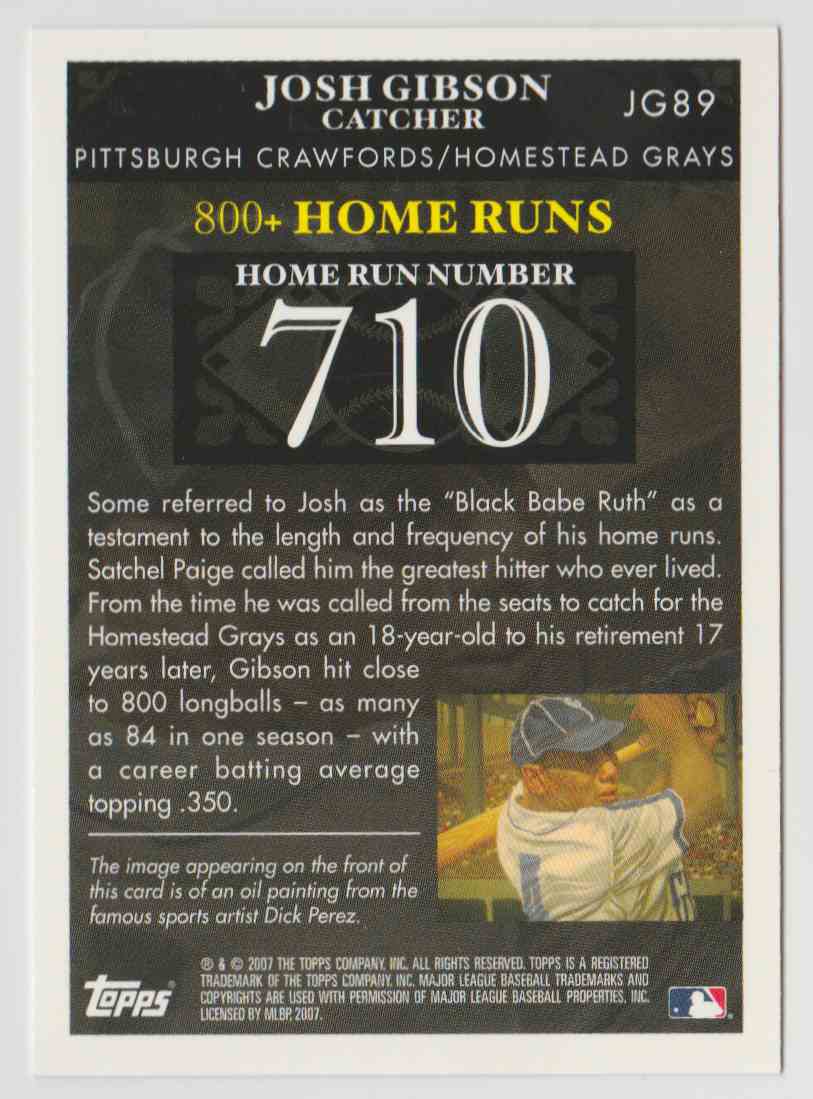 2007 Topps Home Run History Josh Gibson Josh Gibson #JG89 card back image