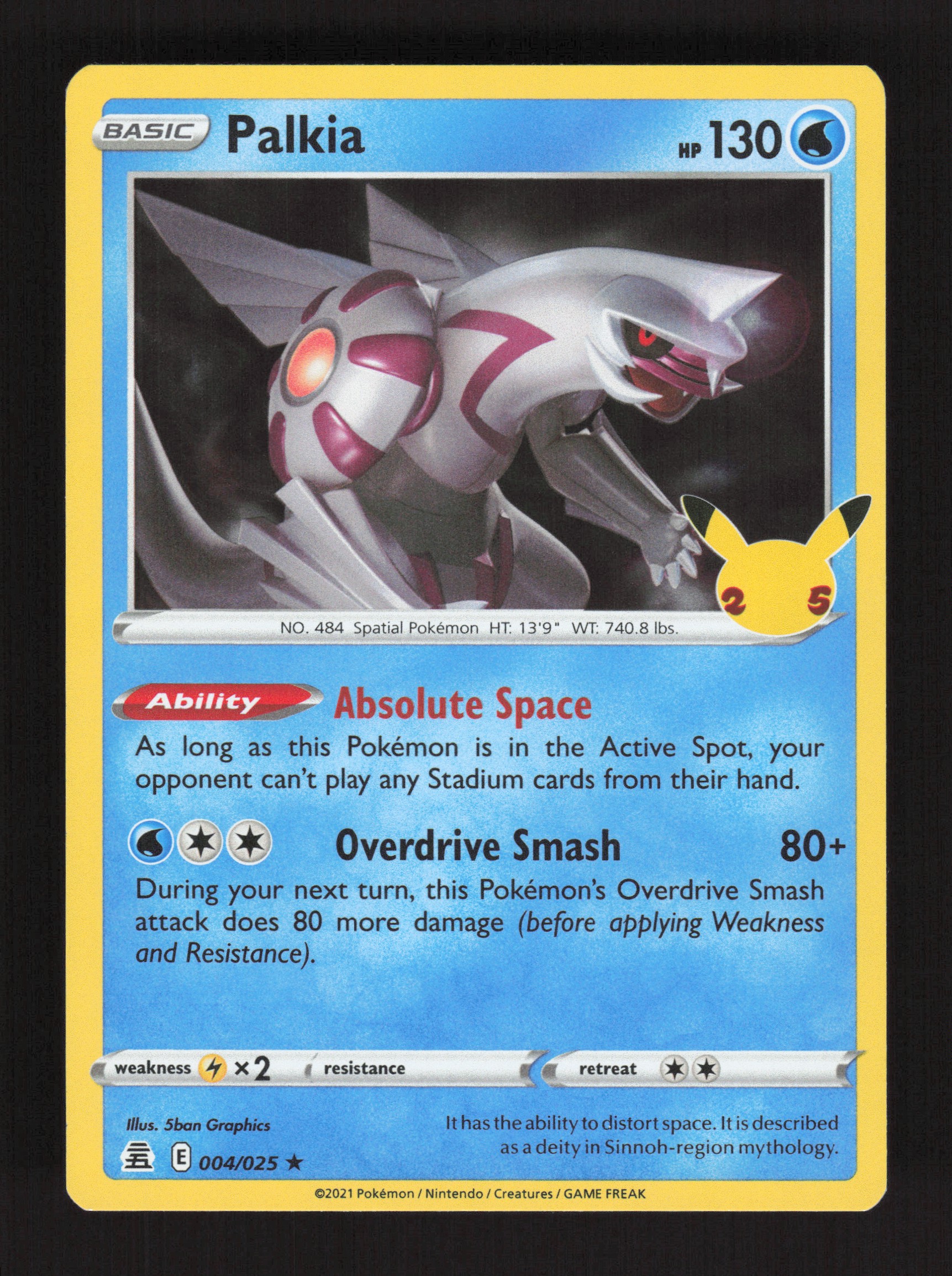 2021 Pokemon Card Palkia Holo Rare #004/025 Celebrations