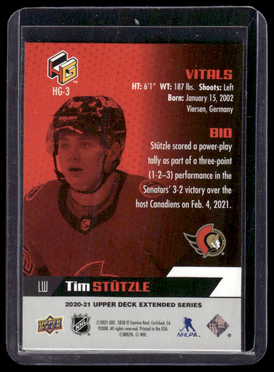 2020-21 Upper Deck Extended Series HoloGrFx Tim Stutzle #HG-3 card back image