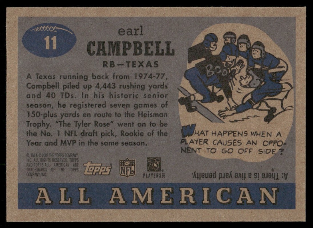 2005 Topps All American Earl Campbell #11 card back image