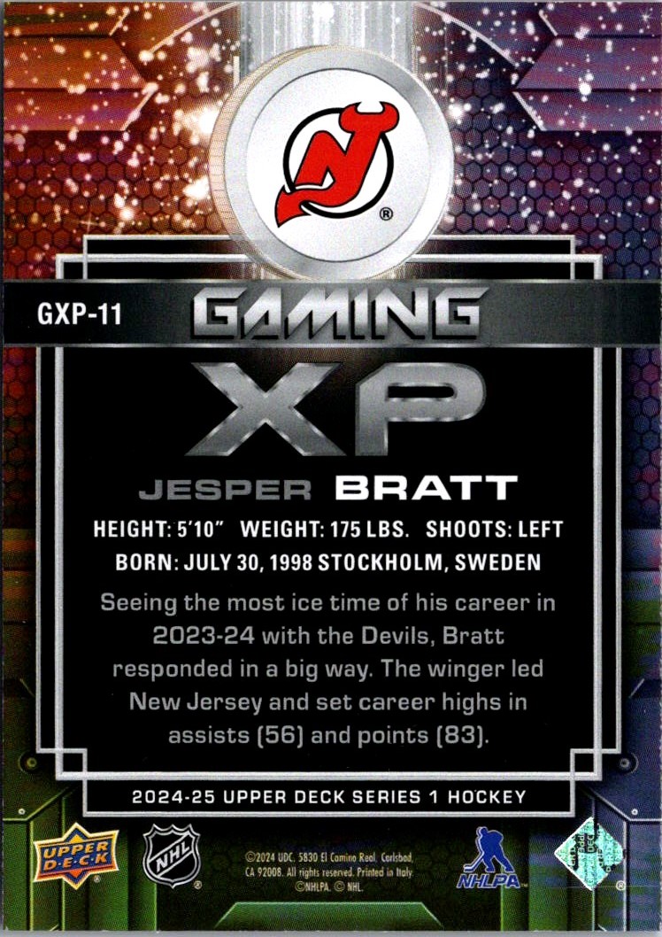 2024-25 Upper Deck Gaming XP Jesper Bratt #GXP-11 card back image