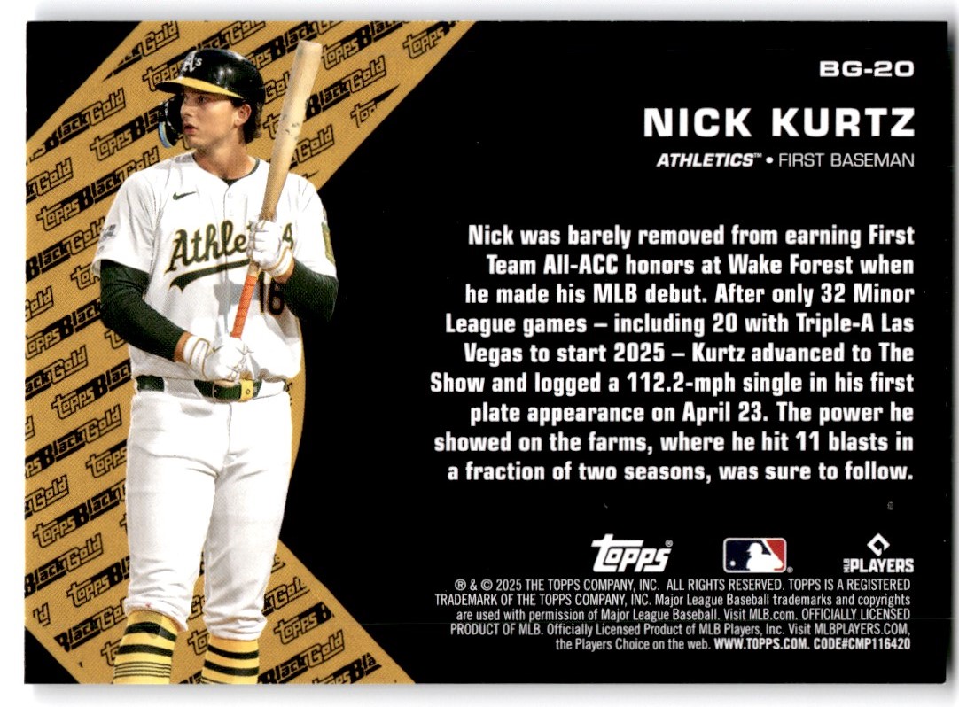 2025 Topps Update Black Gold Nick Kurtz RC Athletics #BG-20 | eBay