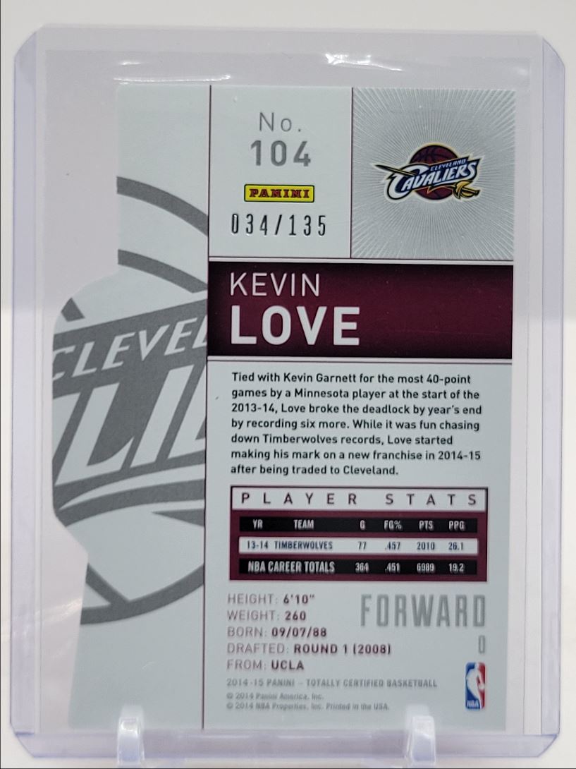 2014-15 TOTALLY CERTIFIED BASKETBALL RED DIE CUT KEVIN LOVE card back image