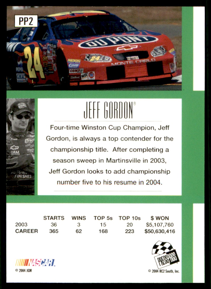 2004 National Trading Card Day Jeff Gordon #PP2 card back image