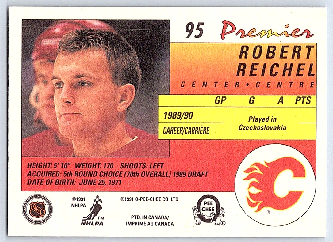 1990-91 O-Pee-Chee Premier Robert Reichel #95 card back image