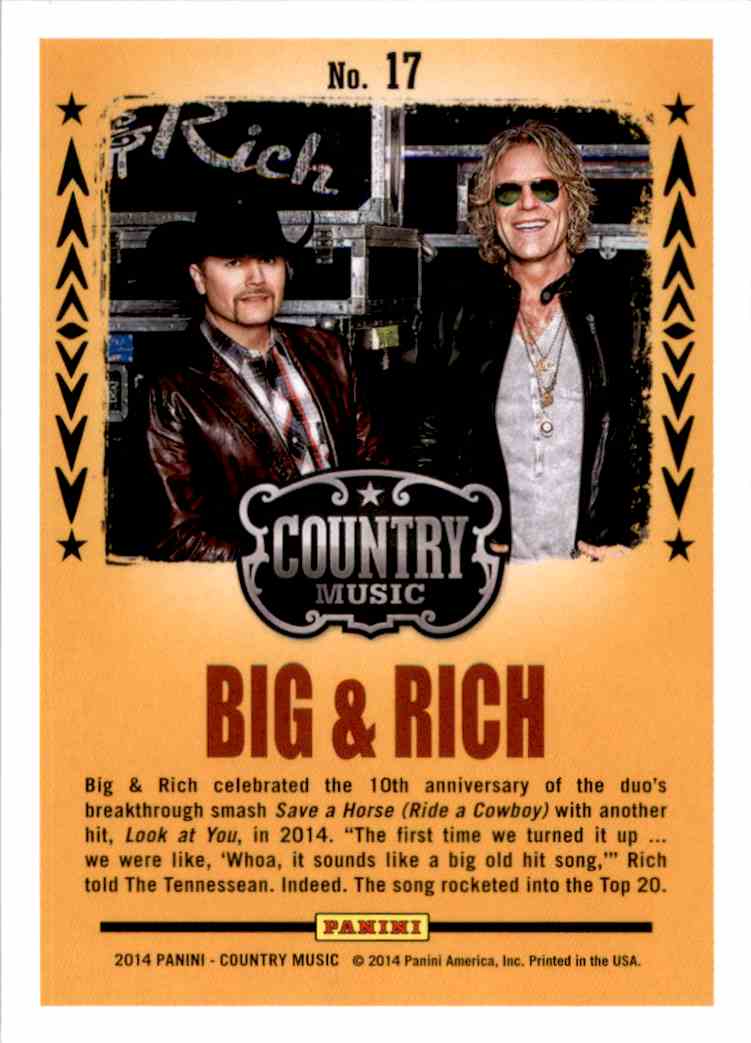 2015 Country Music Backstage Pass Retail Big & Rich #17 card back image