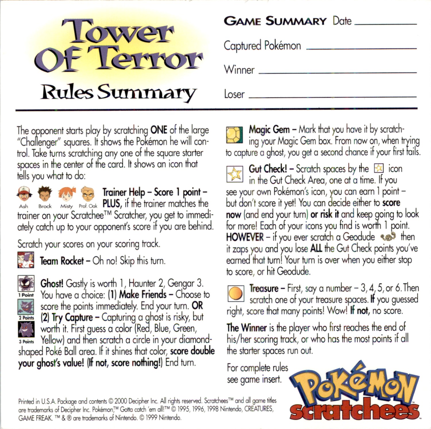 2000 Pokemon Decipher Tower of Terror Nidoran (M) card back image