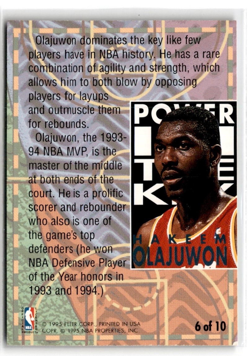 1995-96 Fleer Tower of Power Hakeem Olajuwon #5 card back image