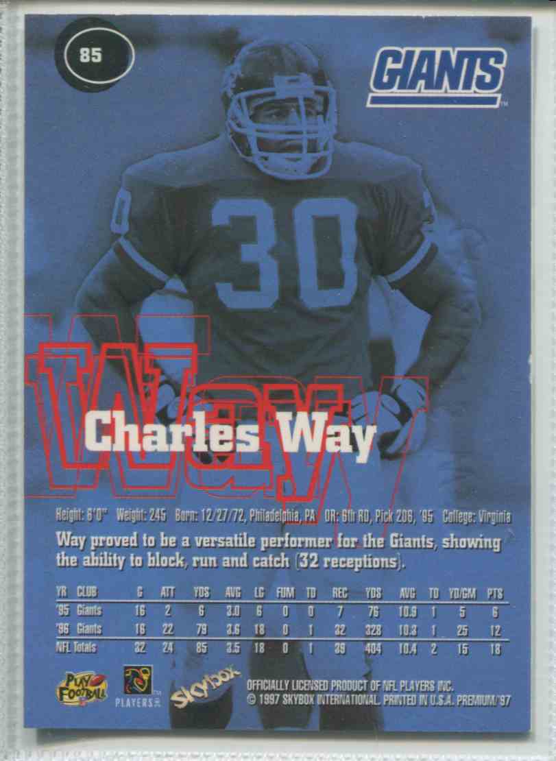 1997 Skybox Premium Charles Way #85 card back image