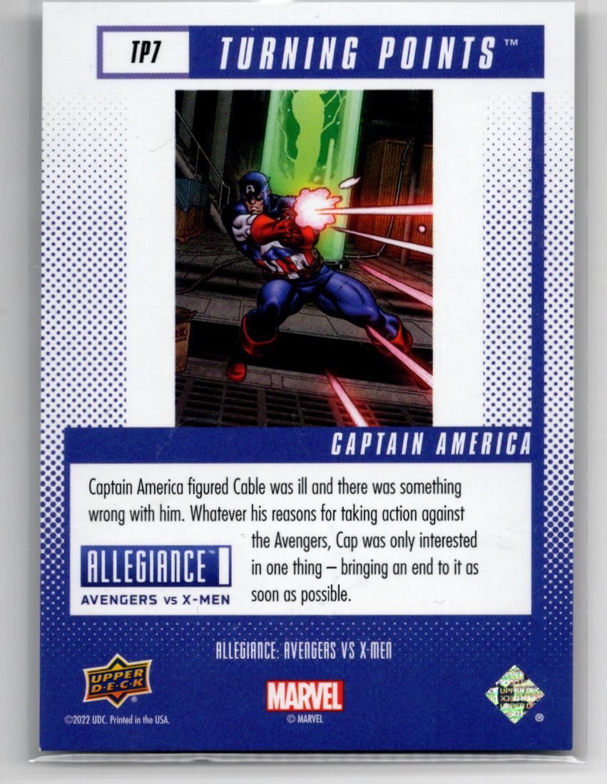 2022 Upper Deck Allegiance Avengers vs X-Men Turning Points Captain America Captain America #TP7 card back image