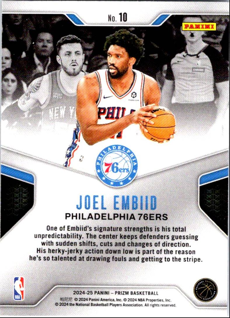 2024-25 Panini Prizm Dominance Joel Embiid #10 card back image