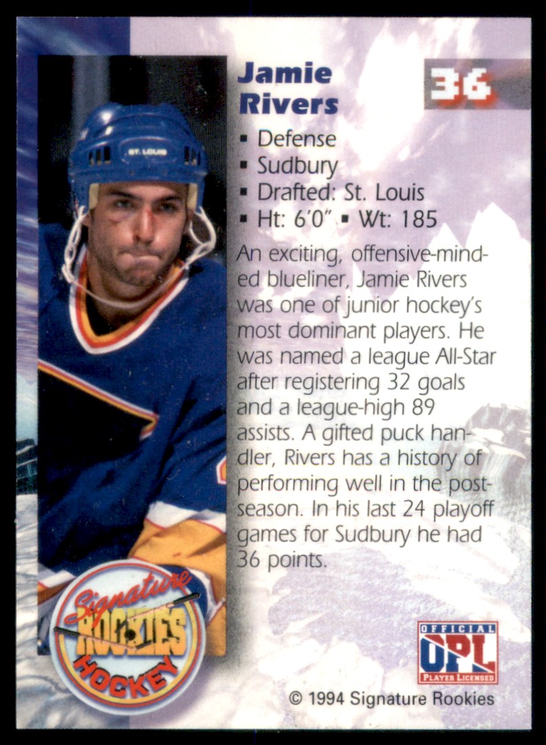1995-96 Signature Rookies Signatures Jamie Rivers #36 card back image