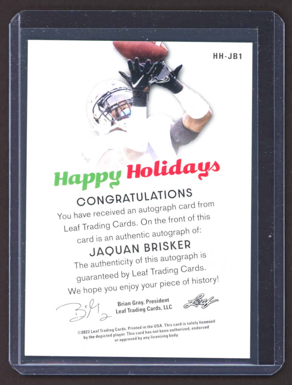 2022 Leaf Happy Holidays Jaquan Brisker (b) #HH-JB1 card back image