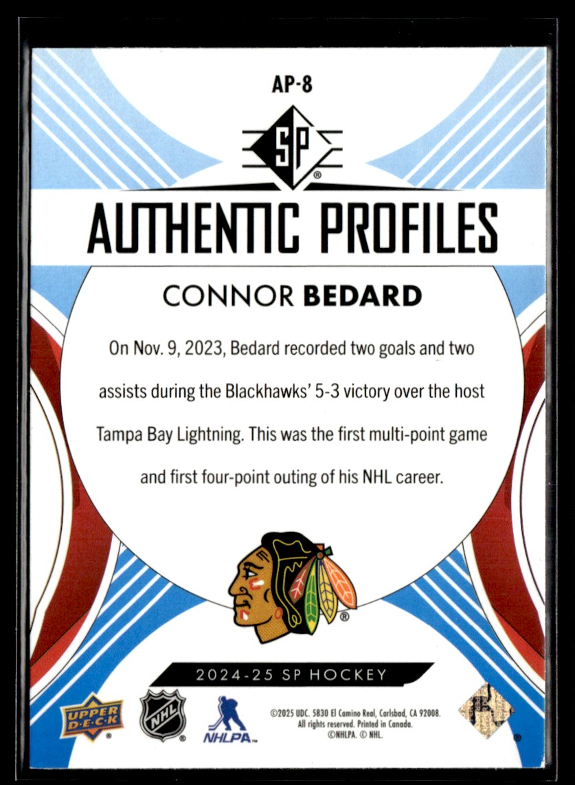 2024-25 SP Authentic Profiles Connor Bedard Chicago Blackhawks #AP
