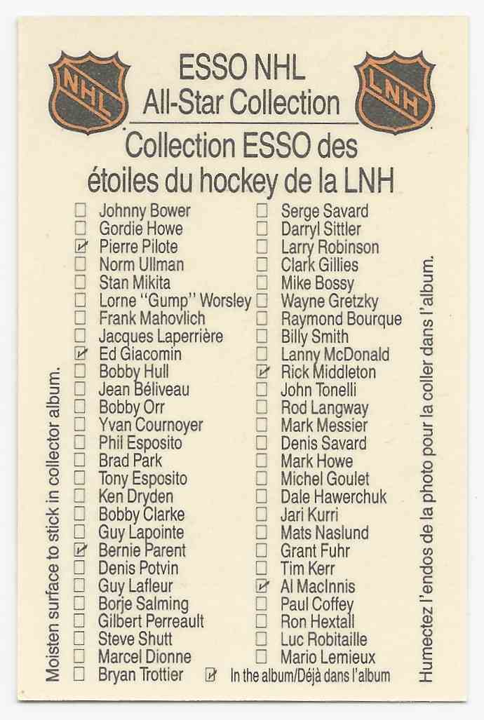 1988-89 Esso All-Stars Johnny Bower #4 card back image