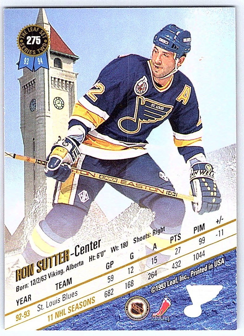 1993-94 Leaf Ron Sutter #275 card back image