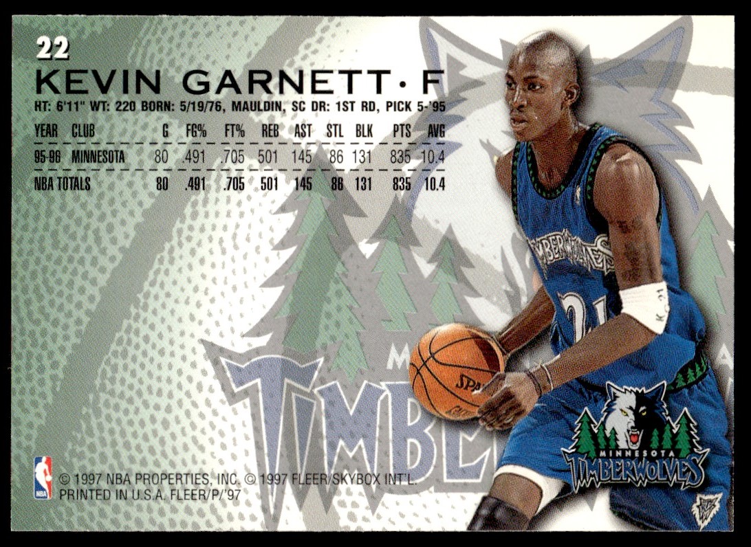 1996-97 Fleer Sprite Kevin Garnett G55 Minnesota Timberwolves #22