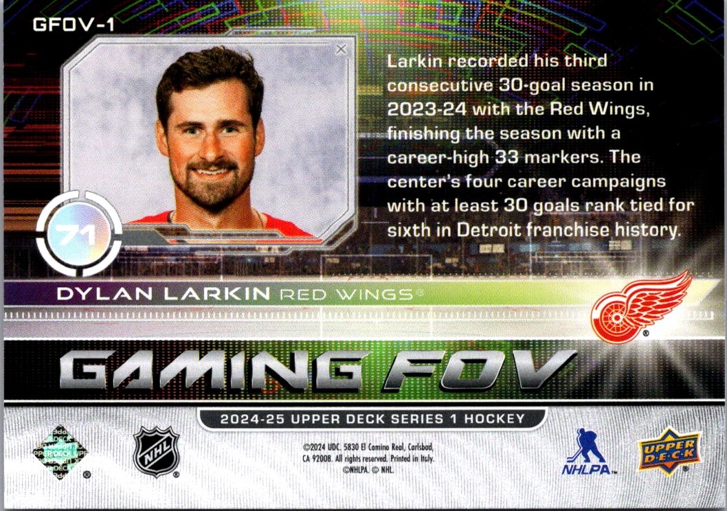 2024-25 Upper Deck Gaming FOV Dylan Larkin #GFOV-1 card back image