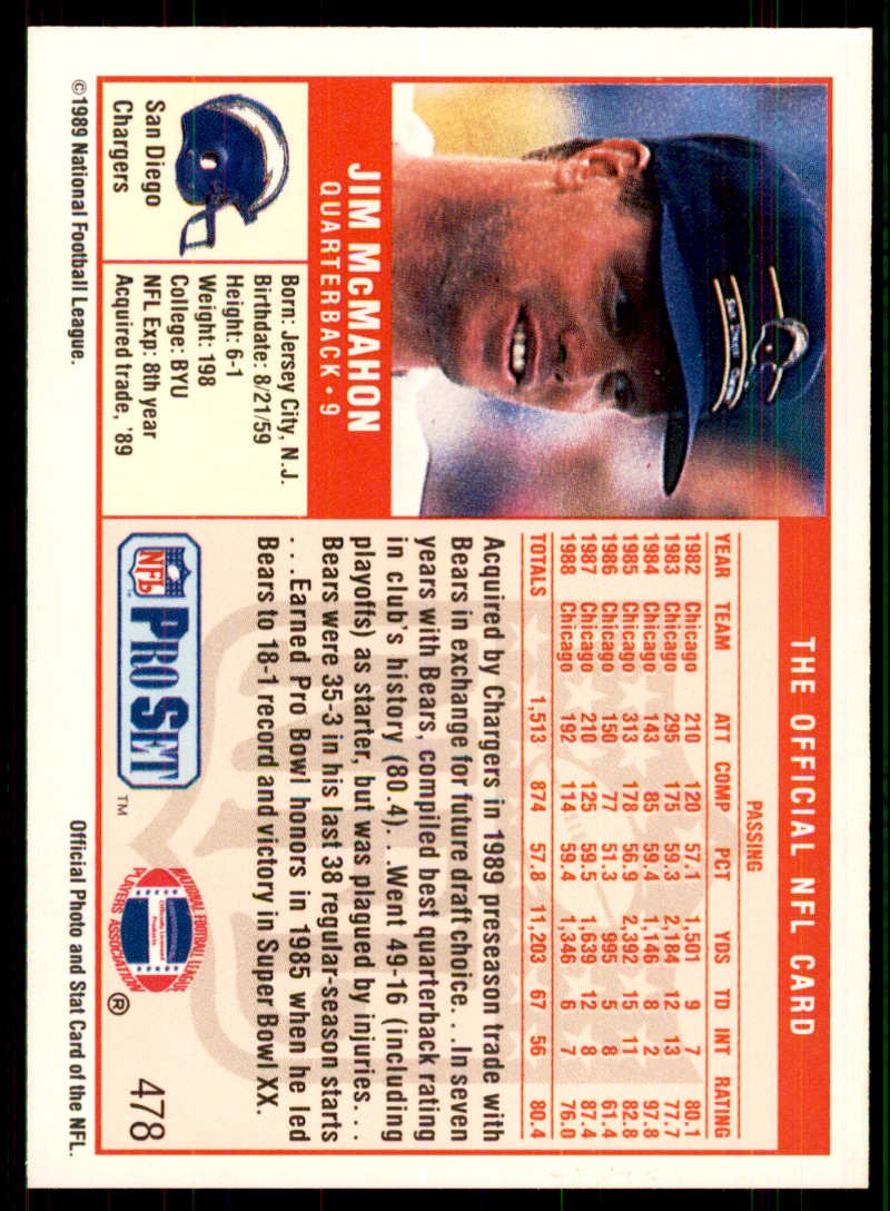 1989 Pro Set Jim McMahon Football Cards #478 | eBay