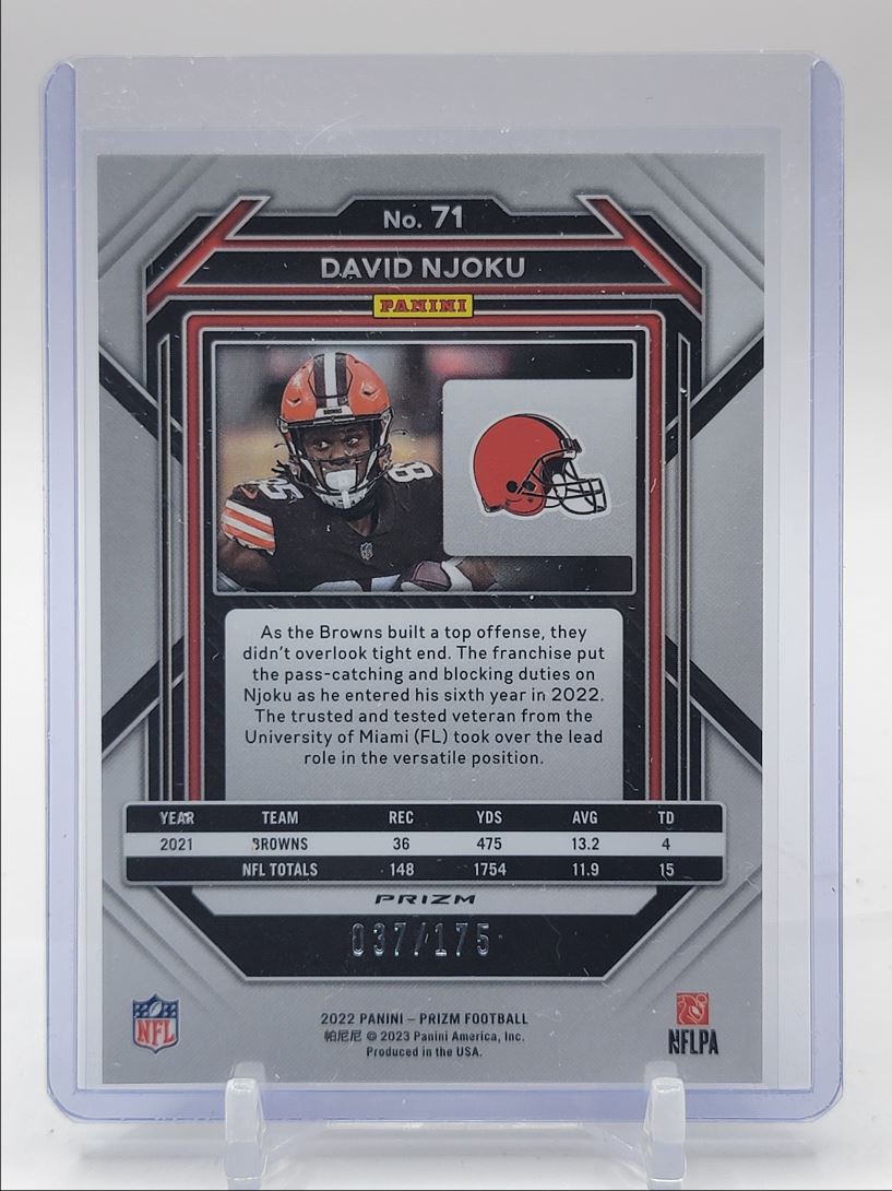 2022 PANINI PRIZM FOOTBALL GREEN HYPER BROWNS DAVID NJOKU card back image