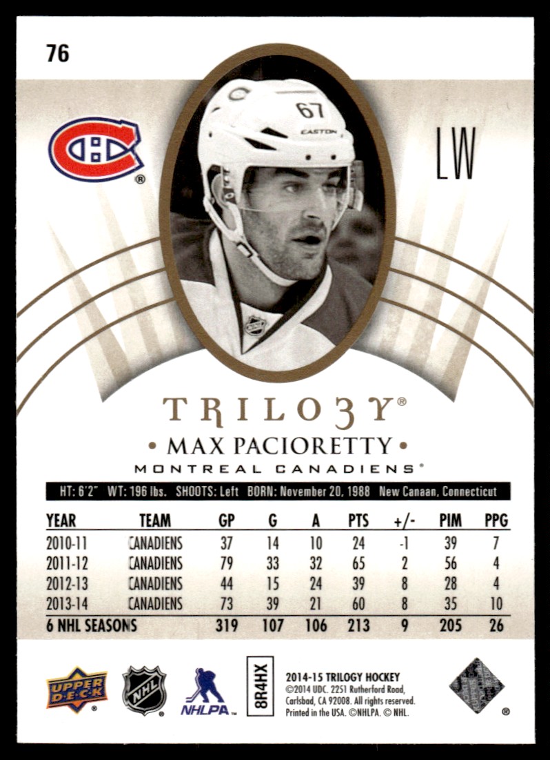 2014-15 Upper Deck Trilogy ! Max Pacioretty #76 card back image