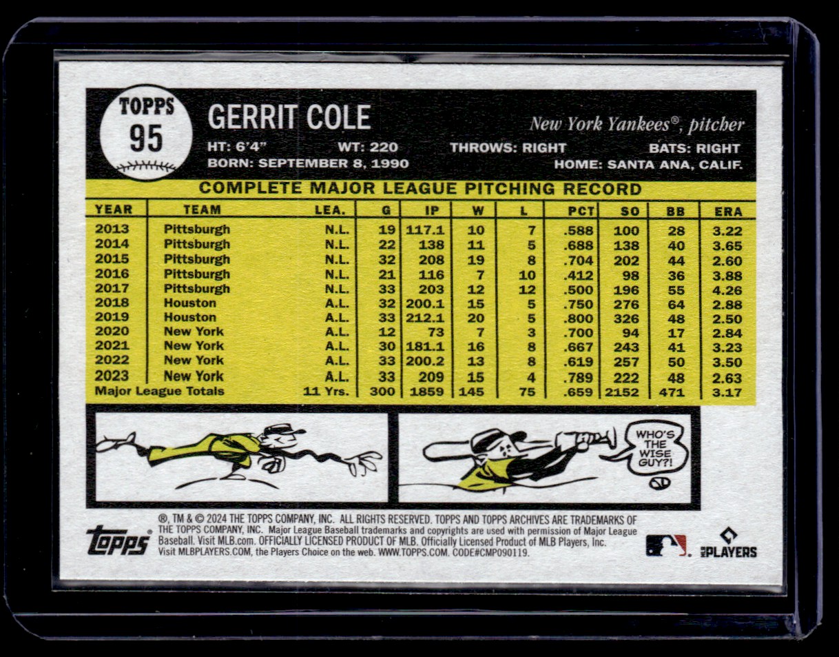 2024 Topps Archives Gerrit Cole #95 card back image