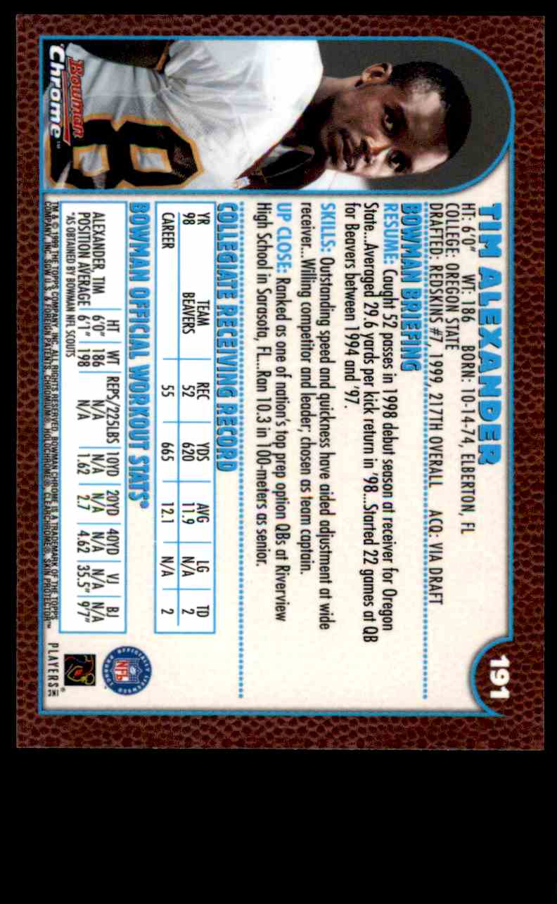 1999 Bowman Chrome Tim Alexander #191 card back image