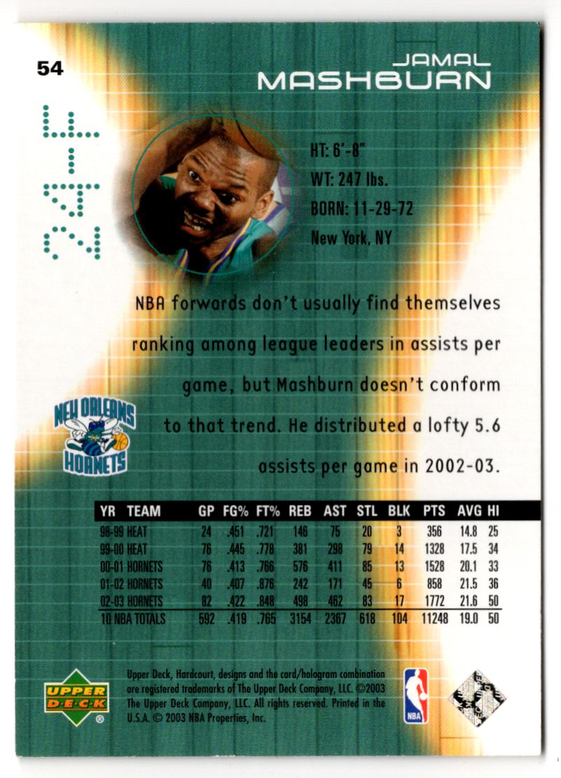 2003-04 Upper Deck Jamal Mashburn #54 card back image