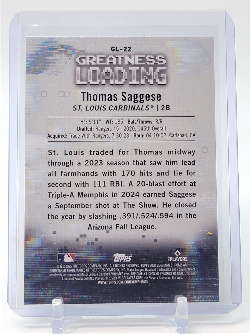 2025 BOWMAN CHROME GREATNESS LOADING ROOKIE C THOMAS SAGGESE card back image