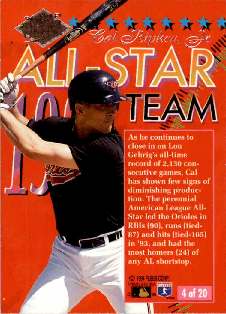 1994 Fleer Ultra All-Star Team Cal Ripken JR. #4 On Kronozio