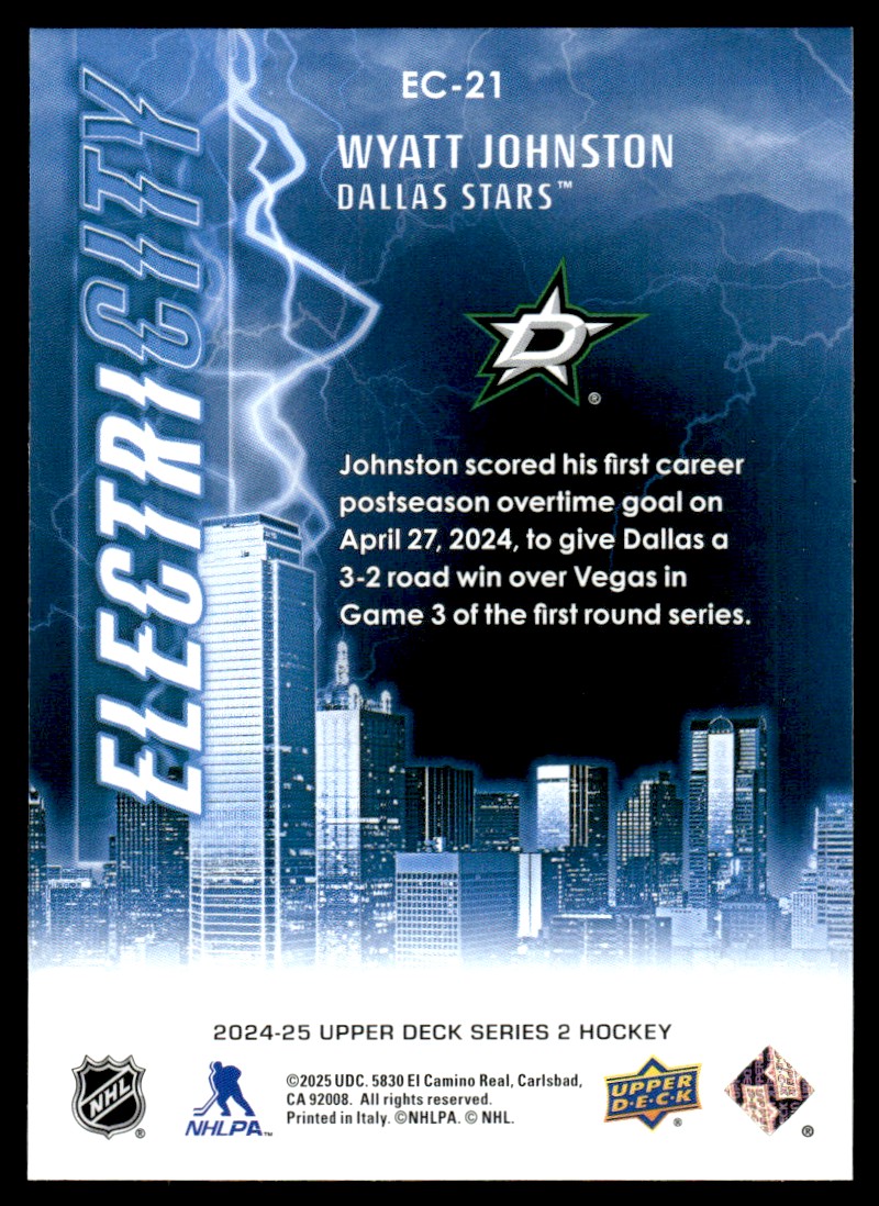 2024-25 Upper Deck ElectriCITY Wyatt Johnston #EC-21 card back image