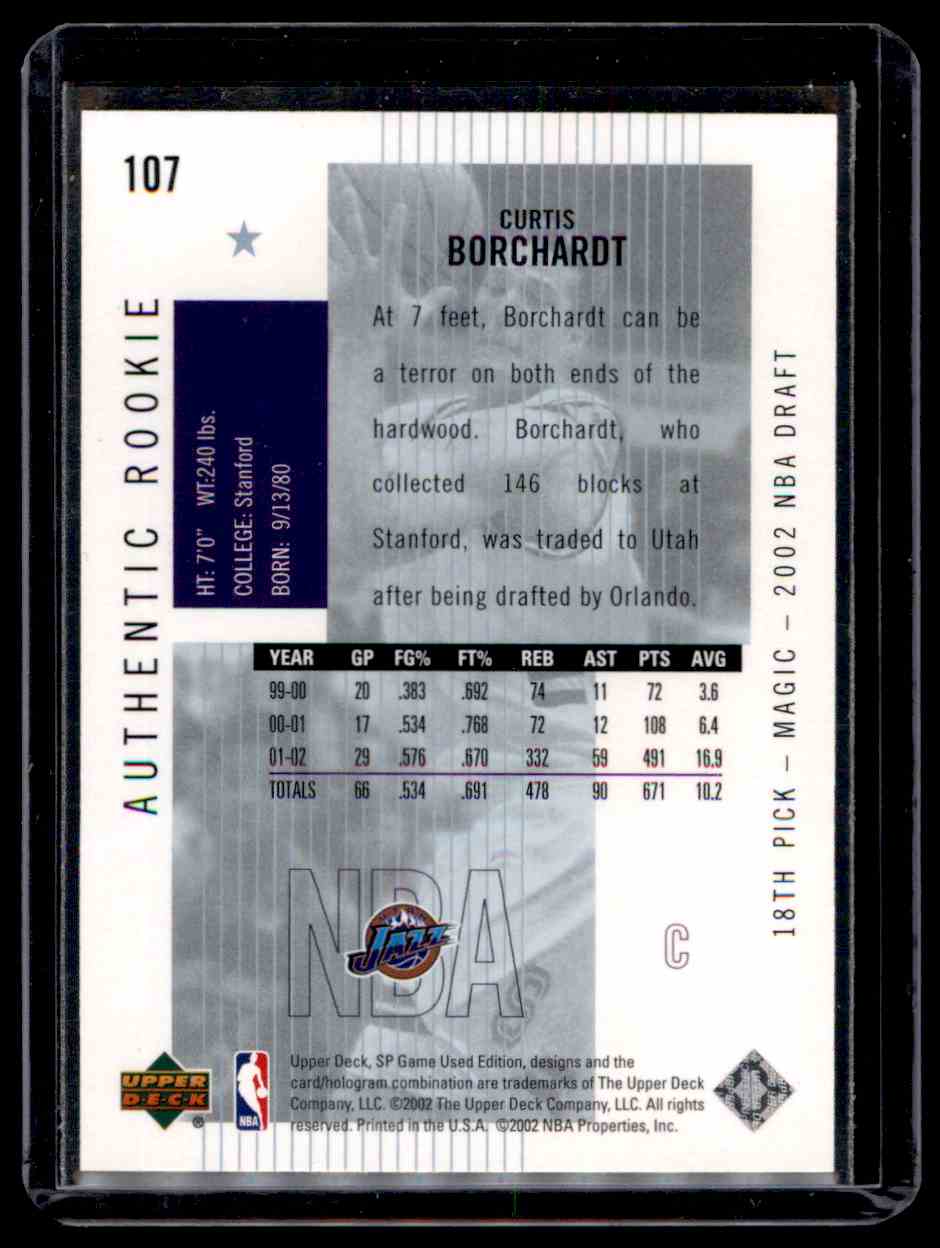 2002-03 SP Game Used Curtis Borchardt #107 card back image
