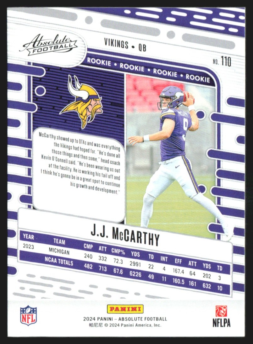 2024 Panini Absolute Spectrum Red J.J. McCarthy Rookie #110 on Kronozio