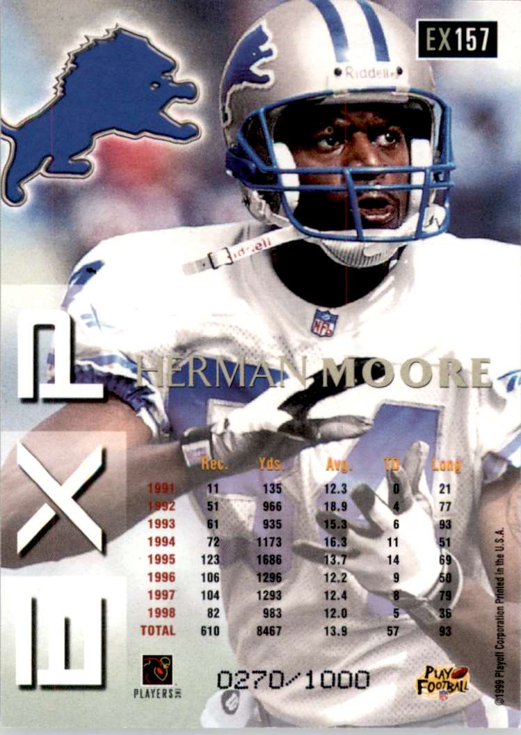 1999 Playoff Prestige Exp Reflections Gold Football Cards Herman Moore #EX157 card back image