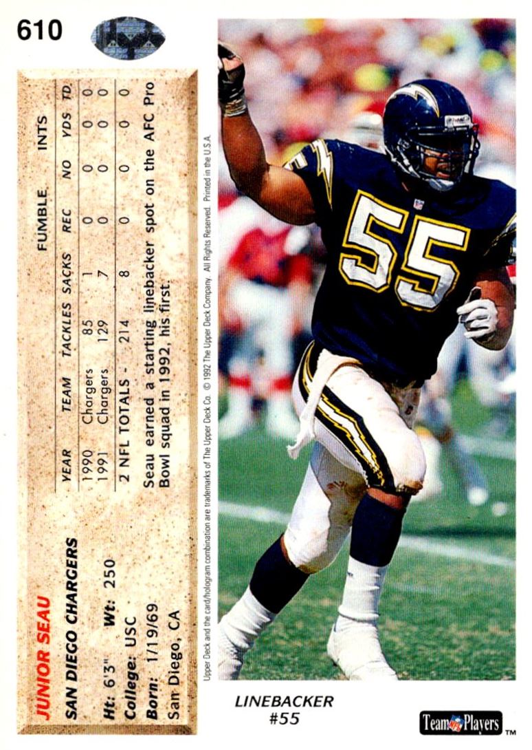 1992 Upper Deck Junior Seau #610 card back image