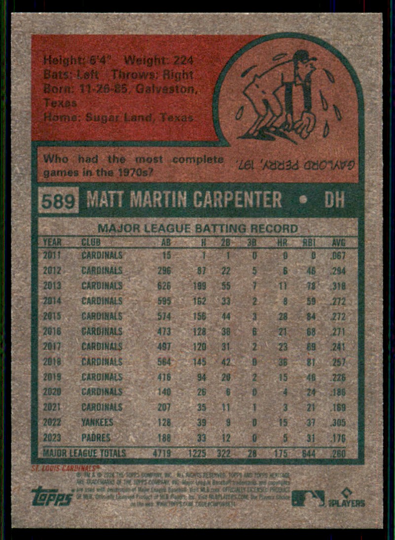 2024 Heritage High Number Matt Carpenter #589 card back image